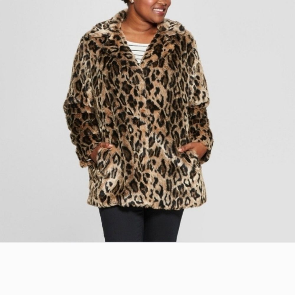 Ava & Viv Faux Fur Leopard Jacket, Size 2X